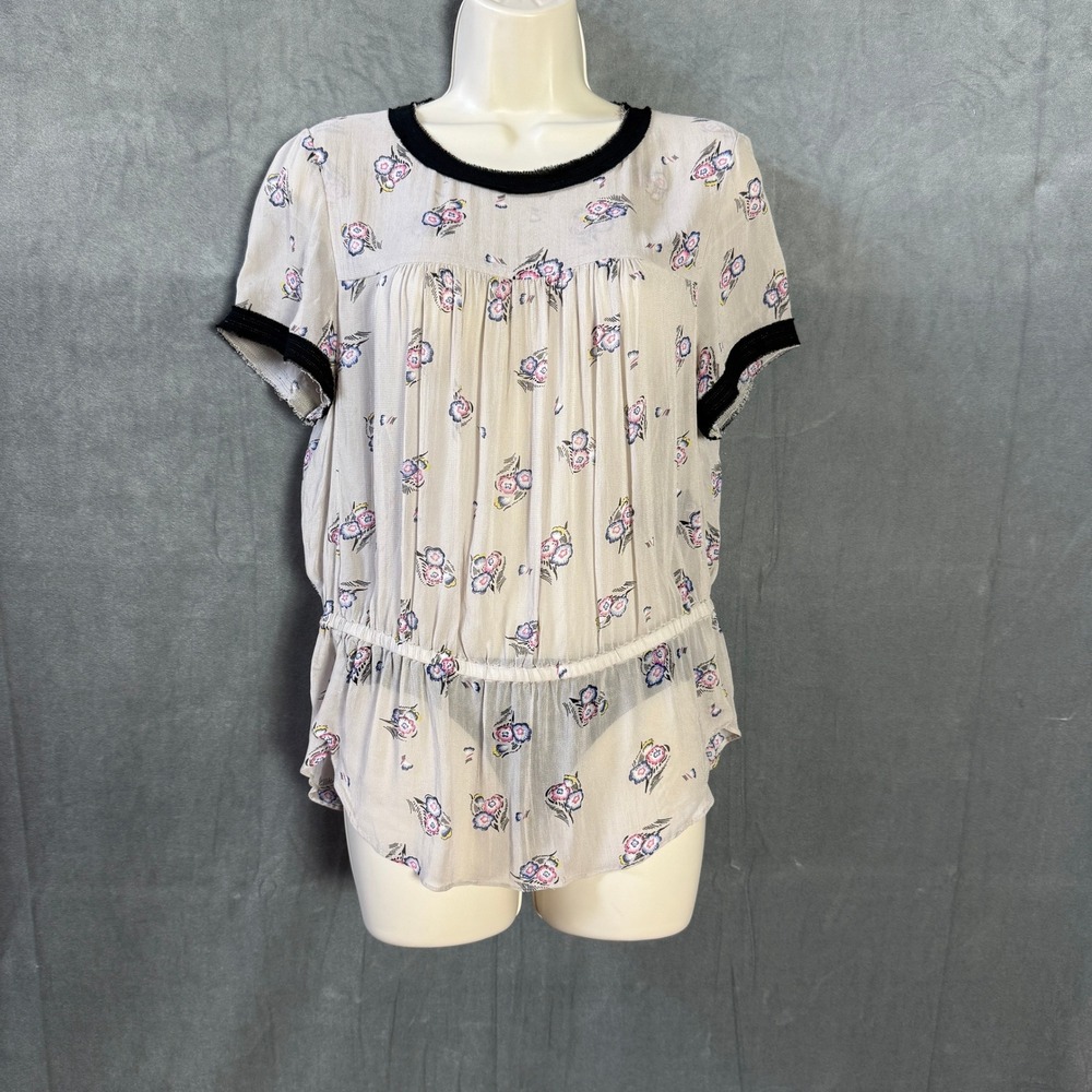 Etoile‎ Isabel Marant Floral Silk Viscose Peplum Blouse Grey Pink Size 1 Small